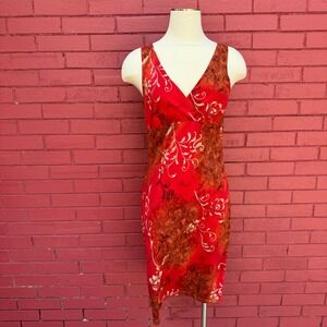Vtg Y2K F.L.P. Faith Love & Passion‎ Womens Dress Size L Red Brown Floral Boho